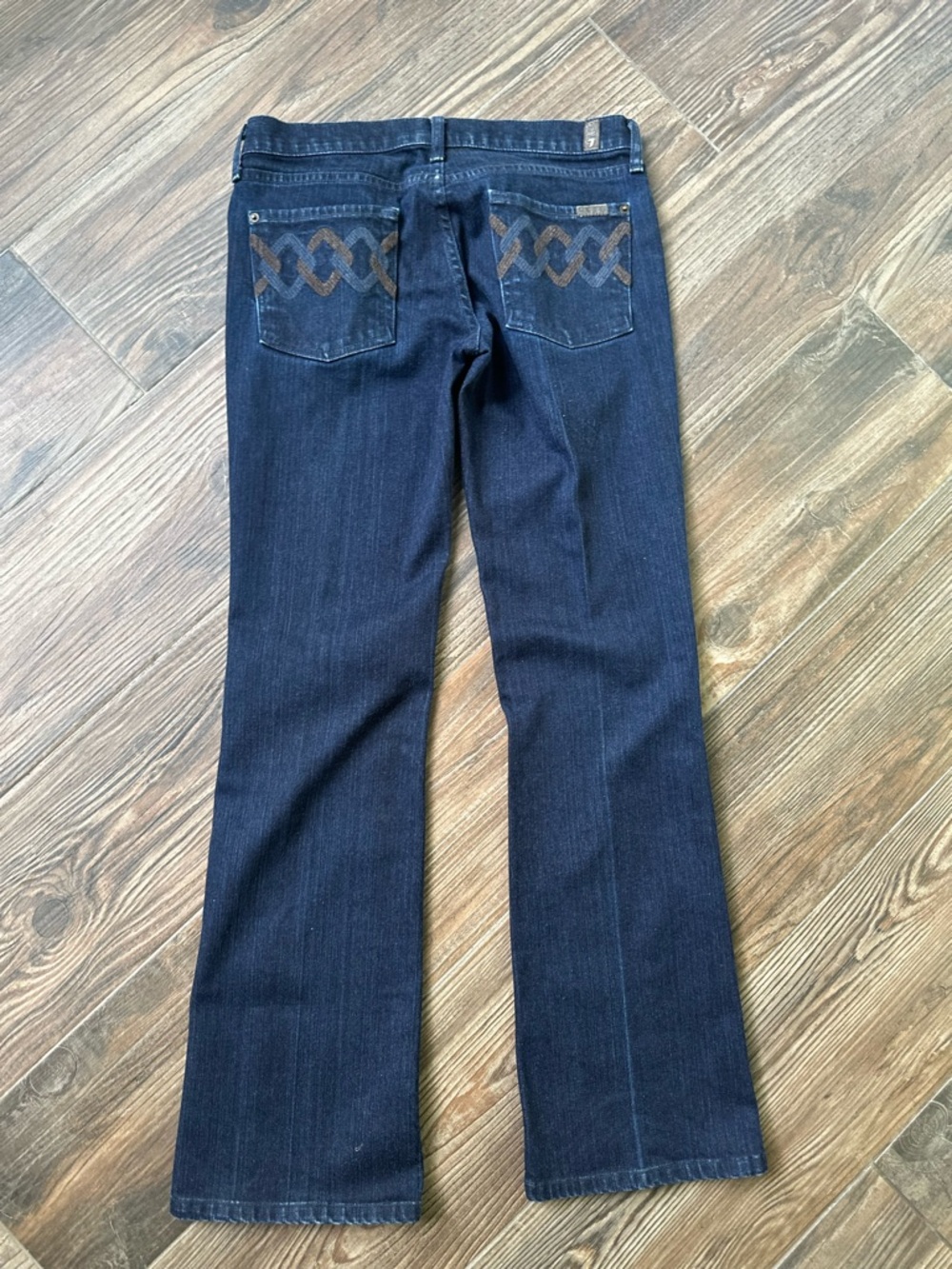 7 For All Mankind Dark Blue Flare Jeans with Embroidered Back Y2K Vintage Bootcu - Picture 10 of 16